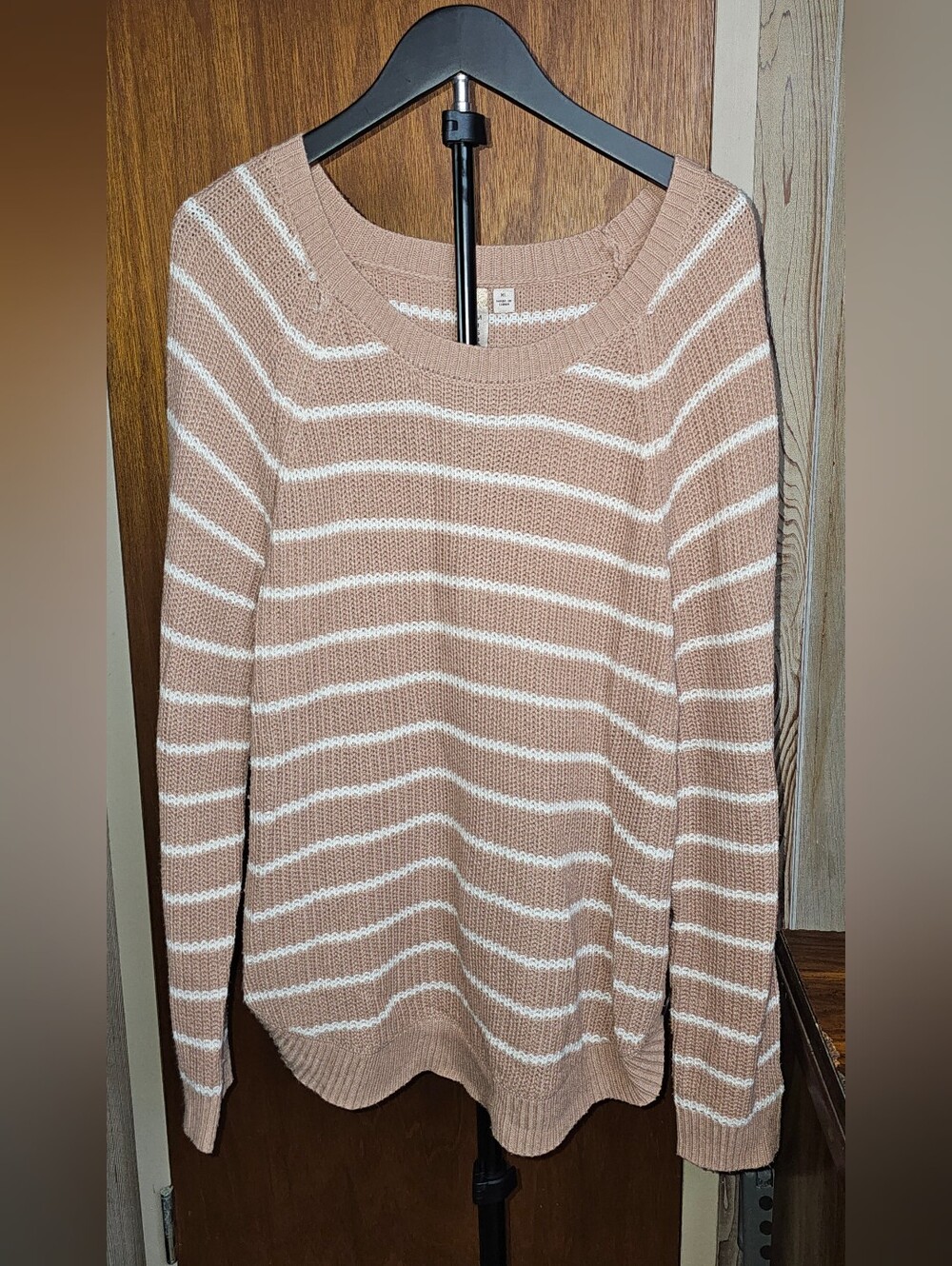 Maternity Misia Dusty Pink and White Striped Crewneck Sweater